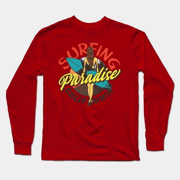 Surfing Paradise California Long Sleeve T-Shirt by CyberpunkTees